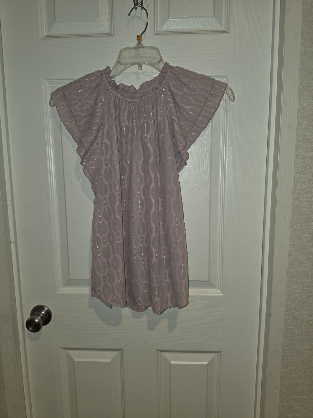 LOFT Mauve Geometric Metallic Flutter Sleeve Blouse Top Sz XS